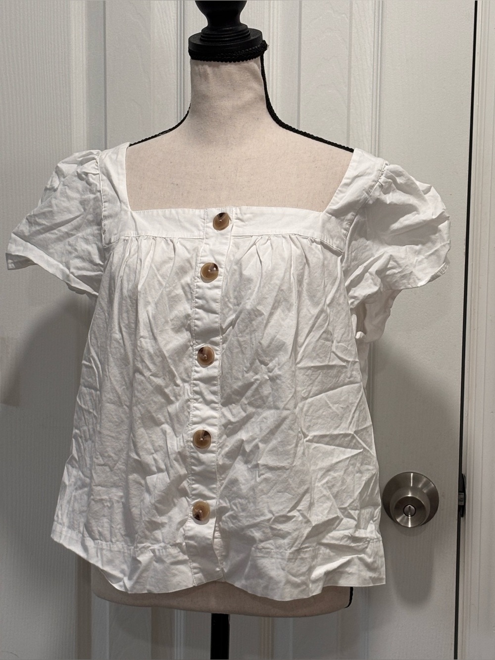 J. Crew White Square-Neck Puff Sleeve Button Top - Picture 2 of 10